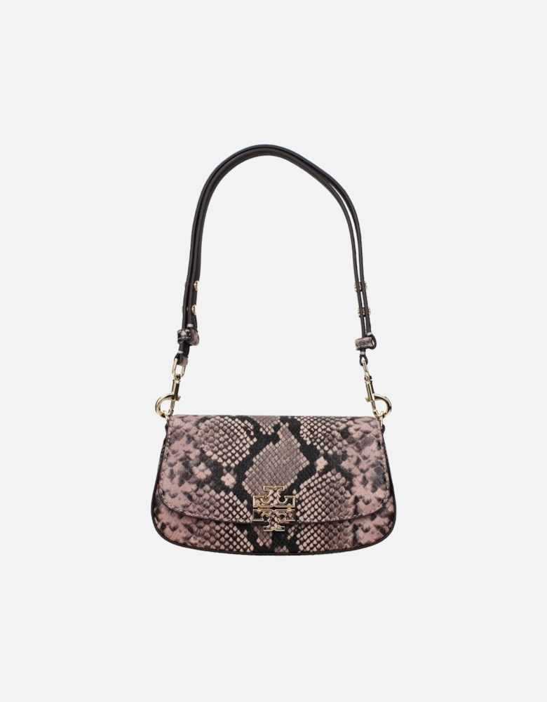 Leather Shoulder Bag with Front Logo and Adjustable Handles Women -