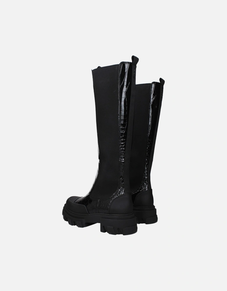 Leather Mid Heel Boots with Back Logo Women - Black