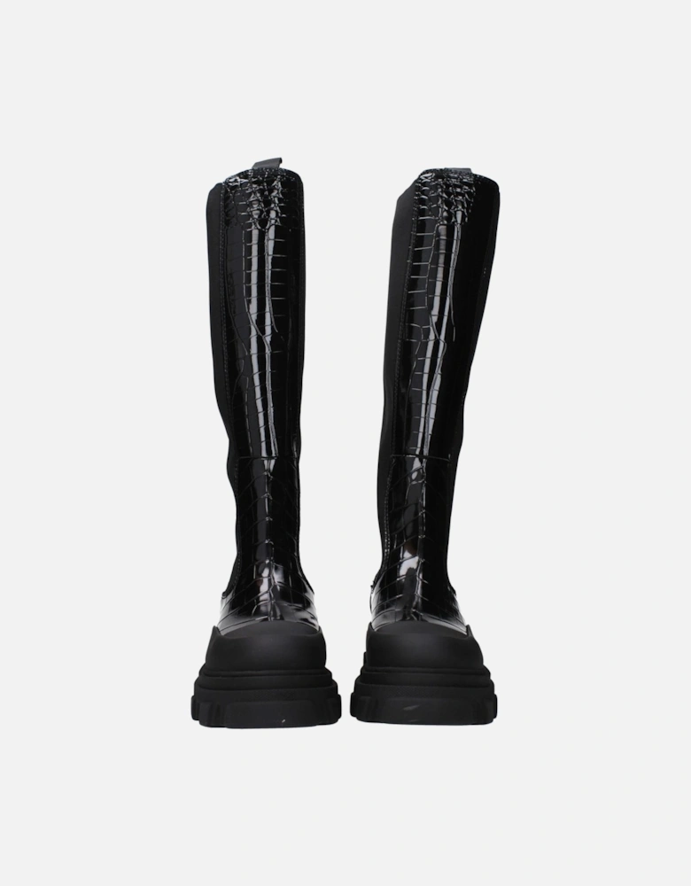 Leather Mid Heel Boots with Back Logo Women - Black