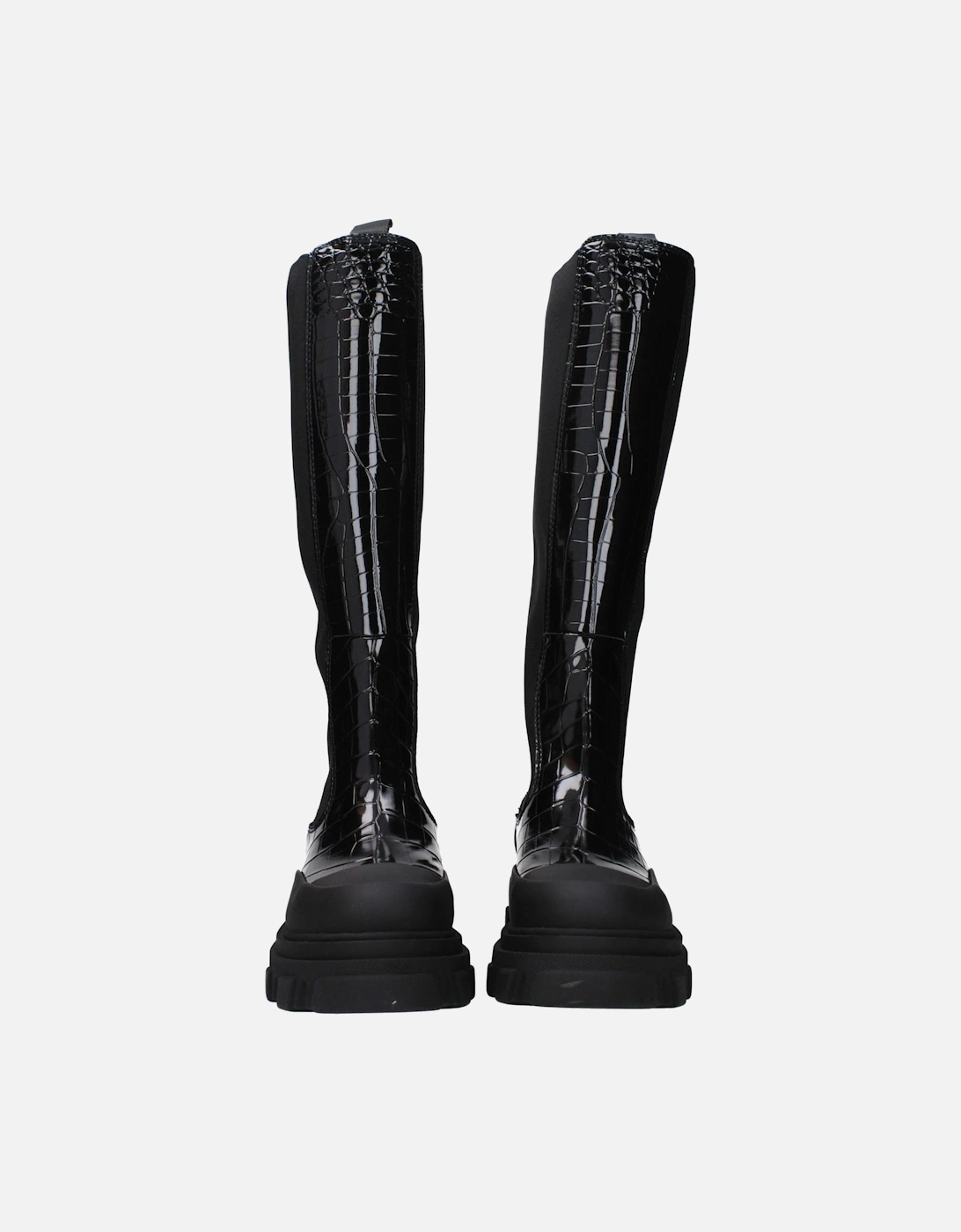 Leather Mid Heel Boots with Back Logo Women - Black