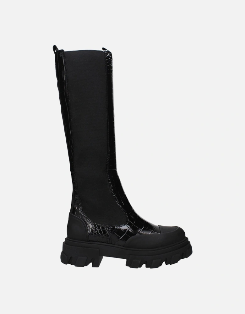 Leather Mid Heel Boots with Back Logo Women - Black