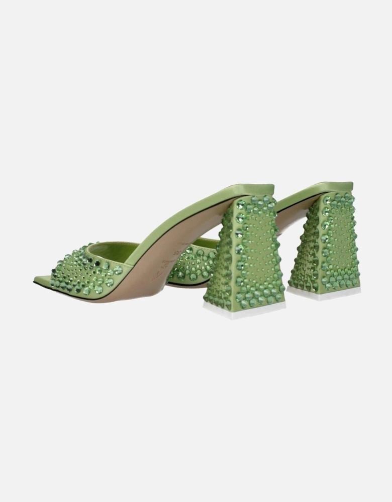Rhinestone Satin Mid Heel Open Toe Sandals Women - Green