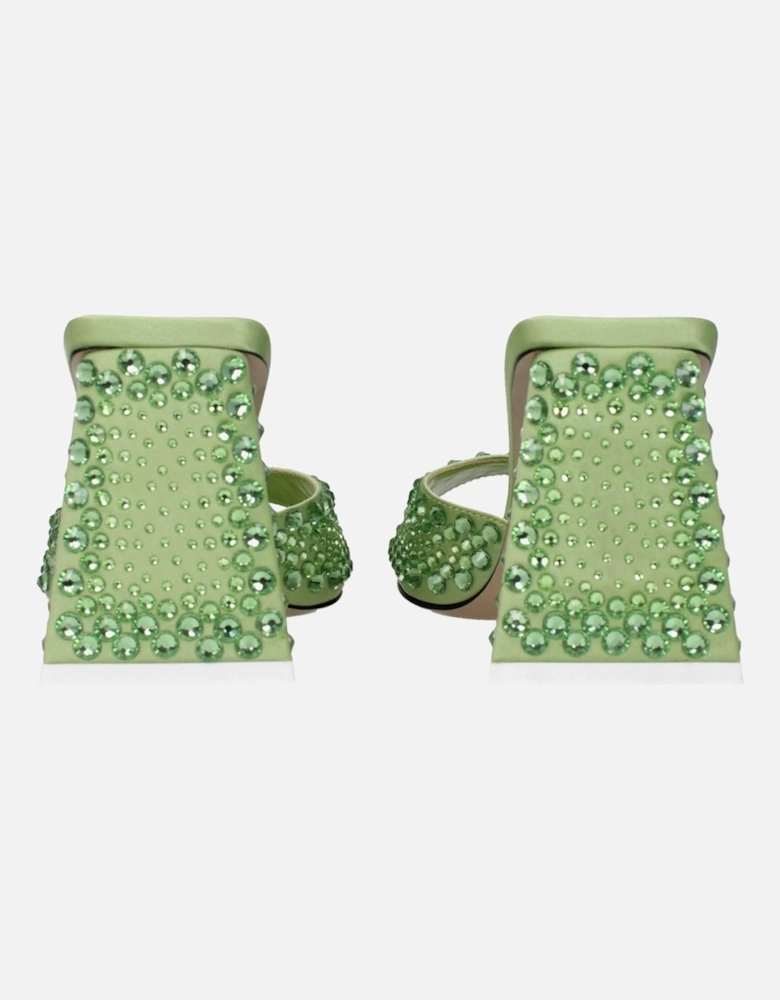 Rhinestone Satin Mid Heel Open Toe Sandals Women - Green