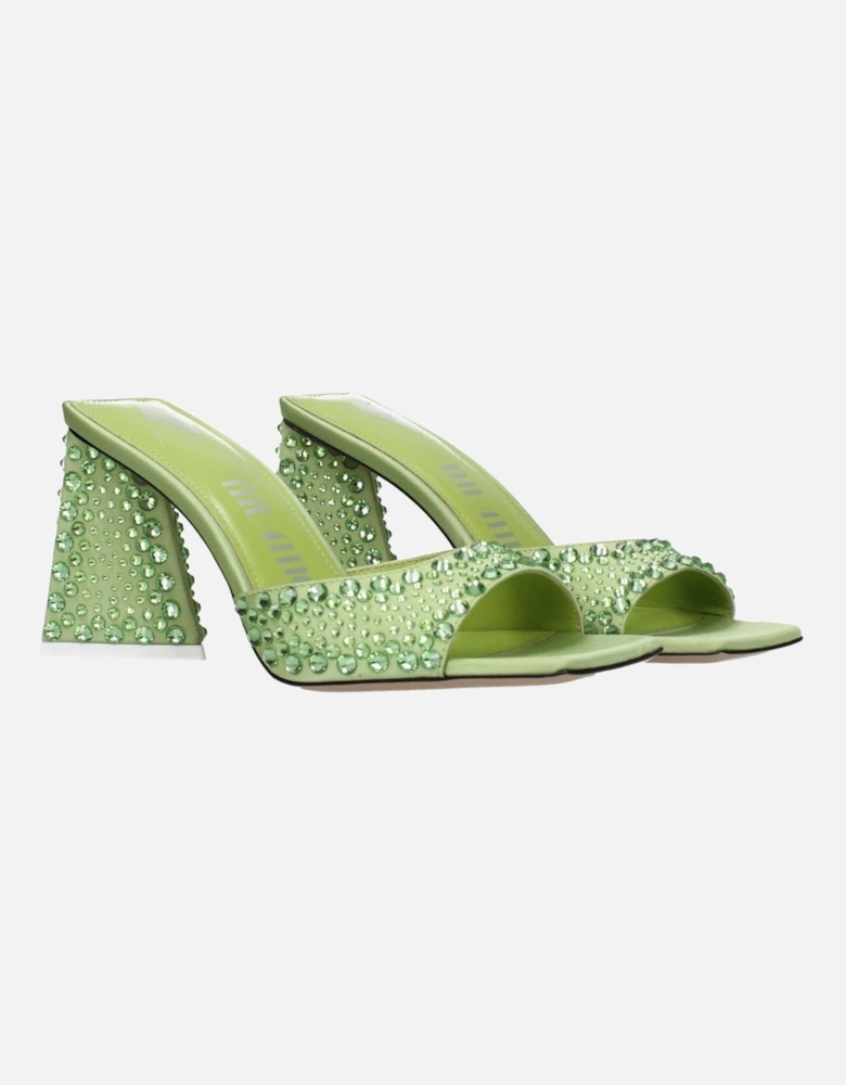 Rhinestone Satin Mid Heel Open Toe Sandals Women - Green