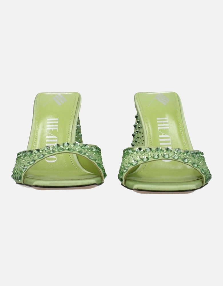 Rhinestone Satin Mid Heel Open Toe Sandals Women - Green