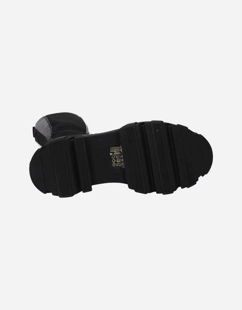 Leather Mid Heel Boots with Back Logo Women - Black