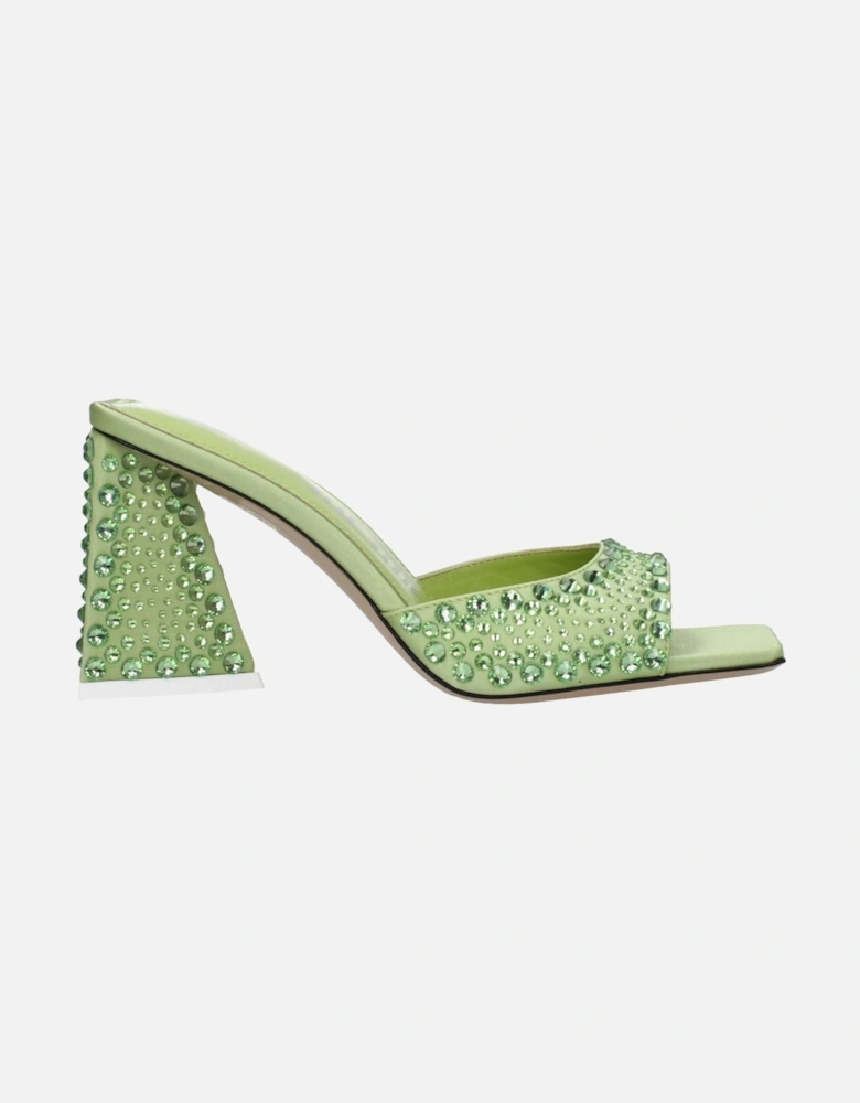 Rhinestone Satin Mid Heel Open Toe Sandals Women - Green