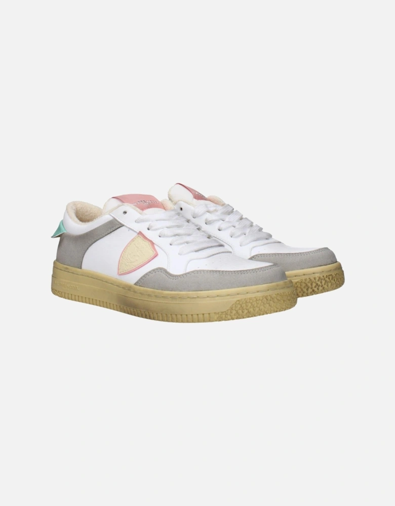Vintage Effect Leather Sneakers with Logos Women - White