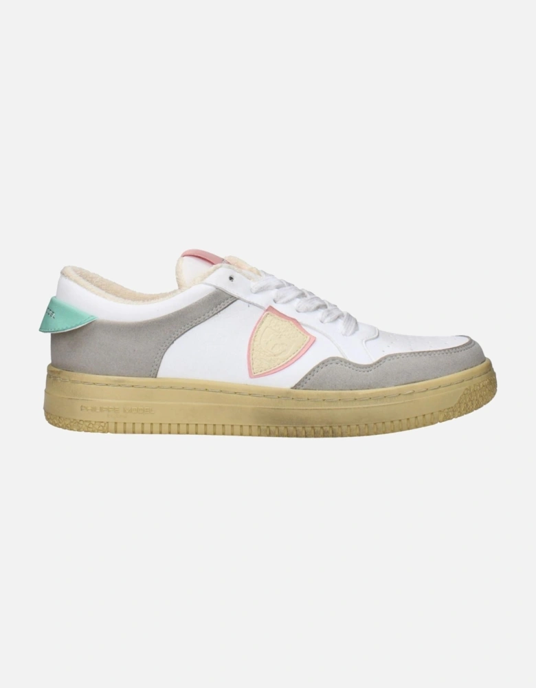 Vintage Effect Leather Sneakers with Logos Women - White