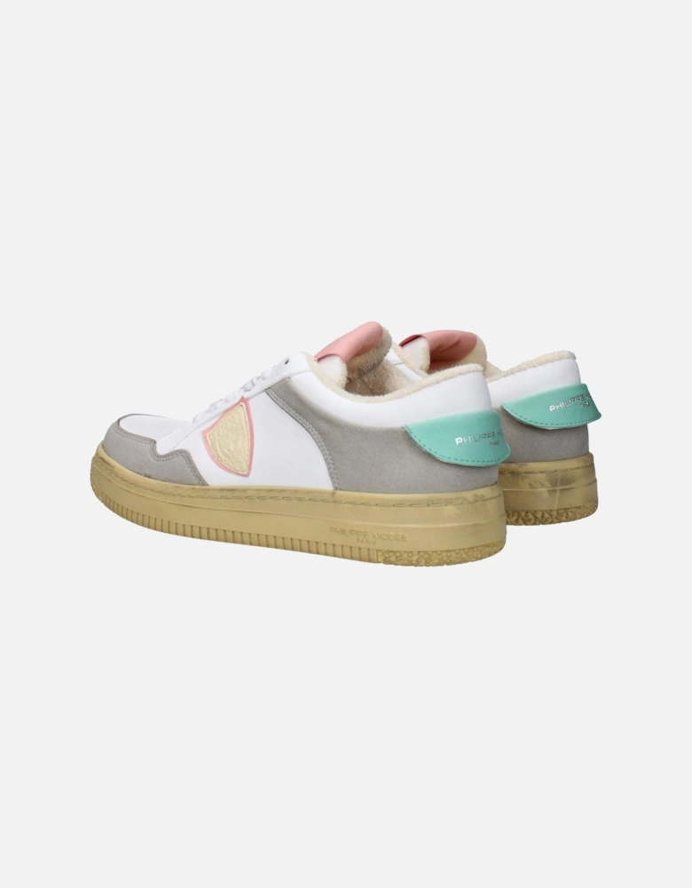 Vintage Effect Leather Sneakers with Logos Women - White