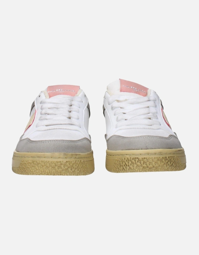 Vintage Effect Leather Sneakers with Logos Women - White