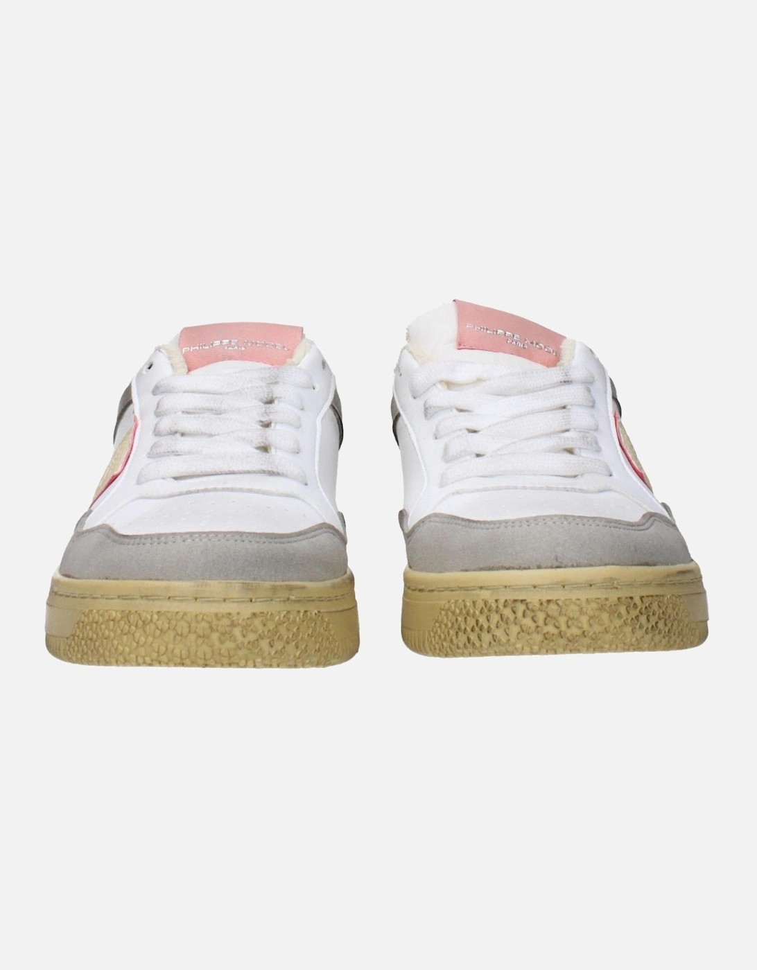 Vintage Effect Leather Sneakers with Logos Women - White