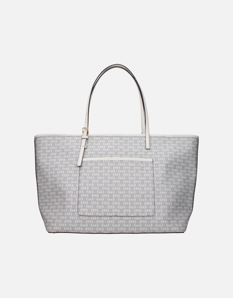 Leather Shoulder Bag with Front Logo and Zip Closure Women - Beige