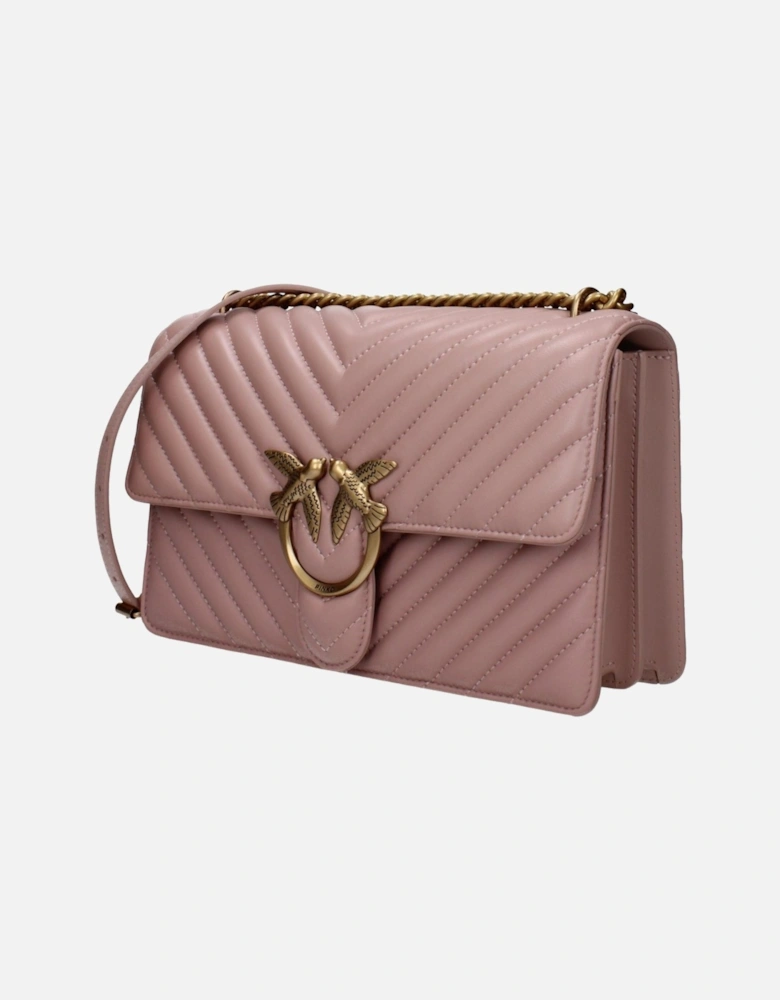 Vintage Effect Leather Crossbody Bag with Front Logo Women - Pink