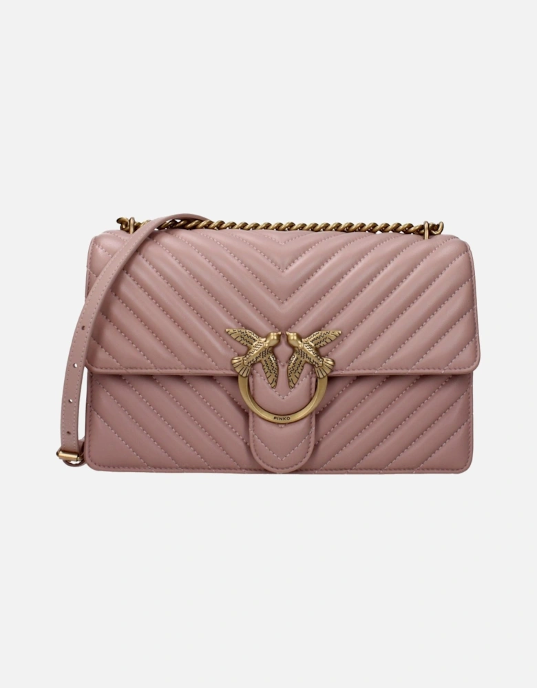 Vintage Effect Leather Crossbody Bag with Front Logo Women - Pink