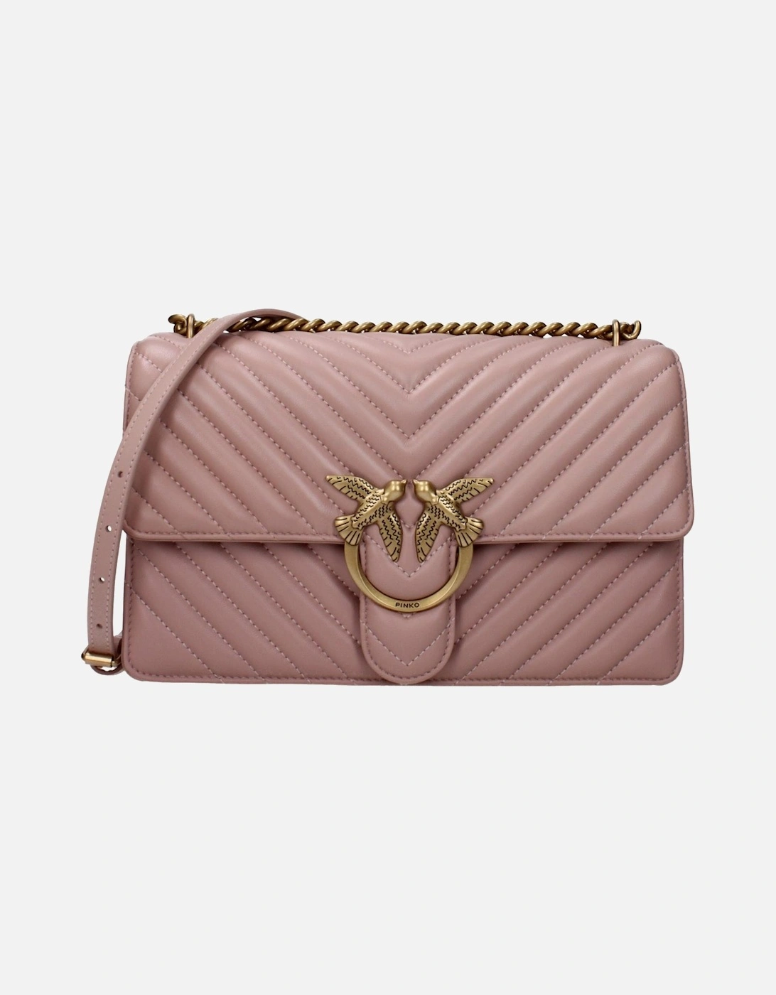 Vintage Effect Leather Crossbody Bag with Front Logo Women - Pink, 4 of 3