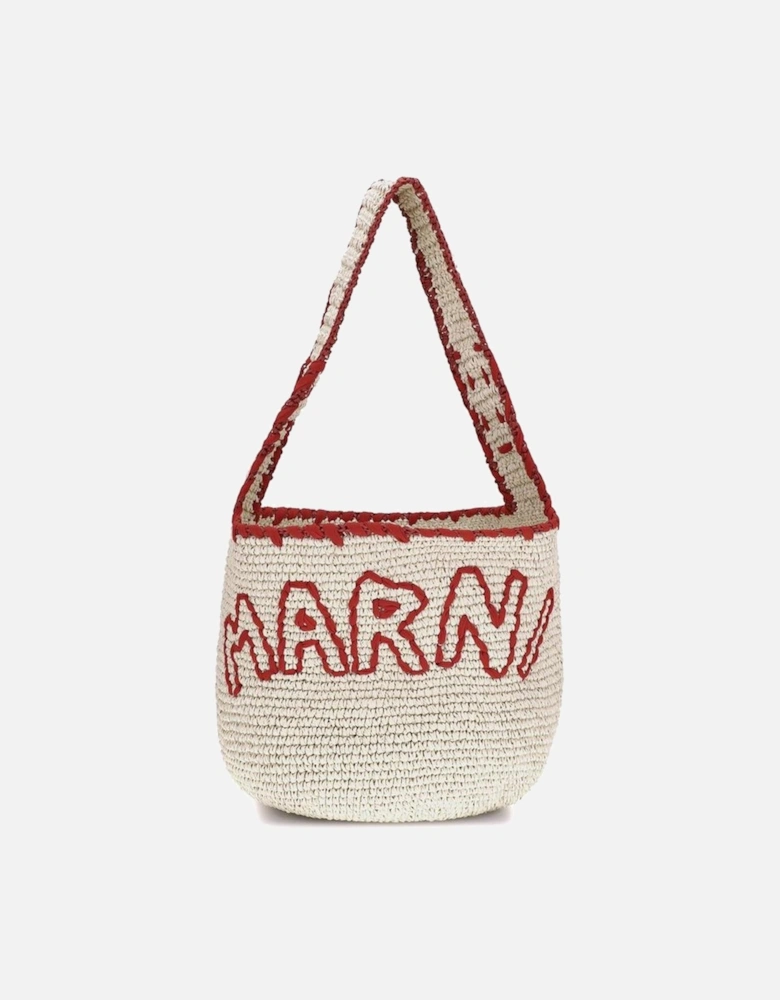 Medium Raffia-Effect Double-Woven Shoulder Bag Women - Beige