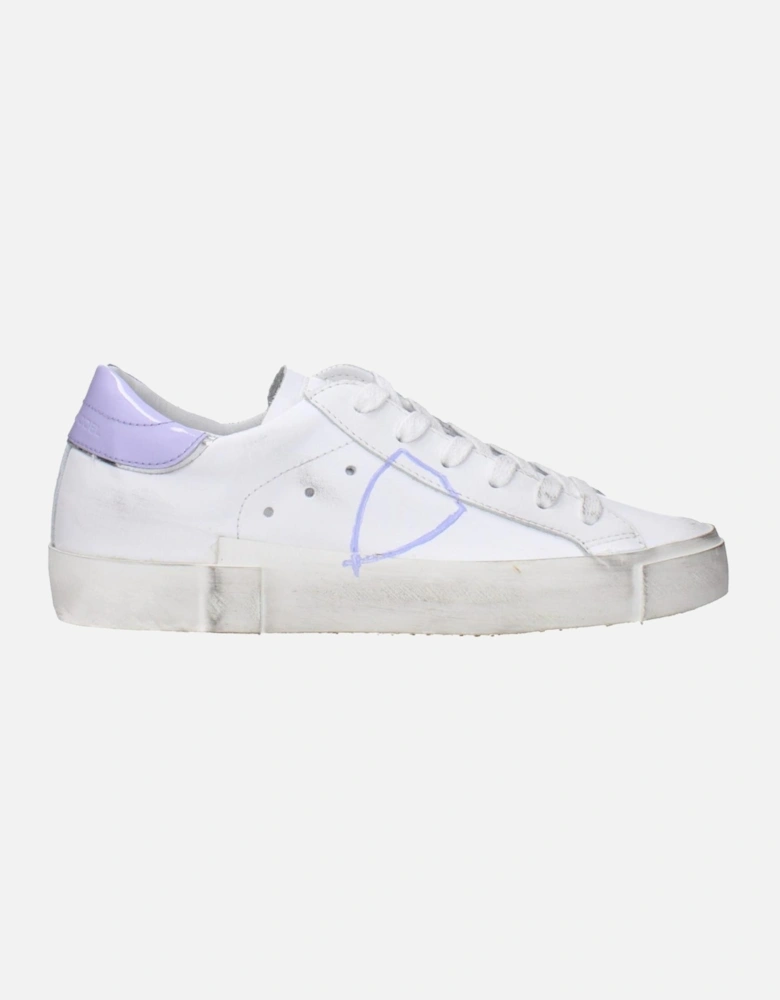 Vintage Effect Leather Sneakers with Logo Women - White