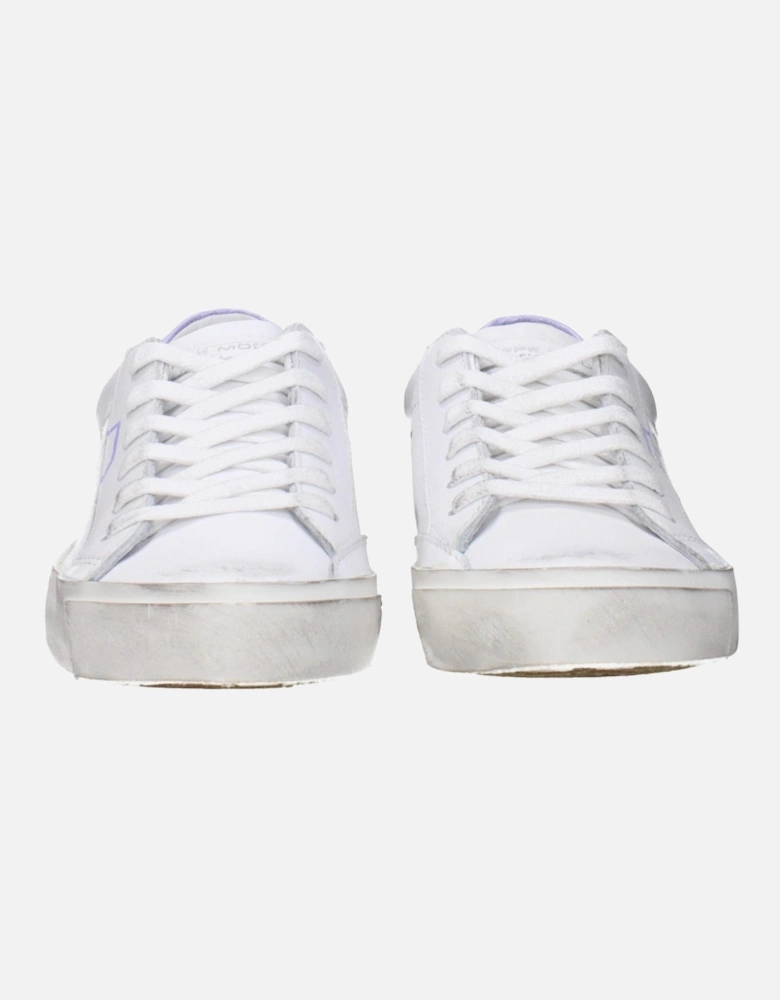 Vintage Effect Leather Sneakers with Logo Women - White