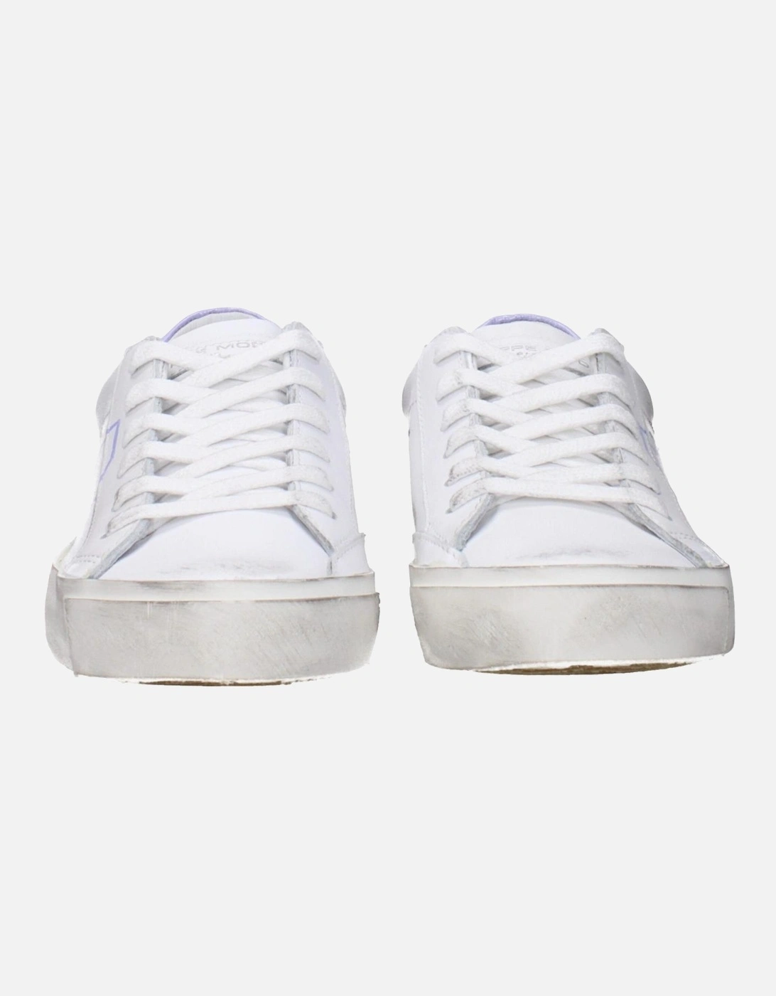 Vintage Effect Leather Sneakers with Logo Women - White