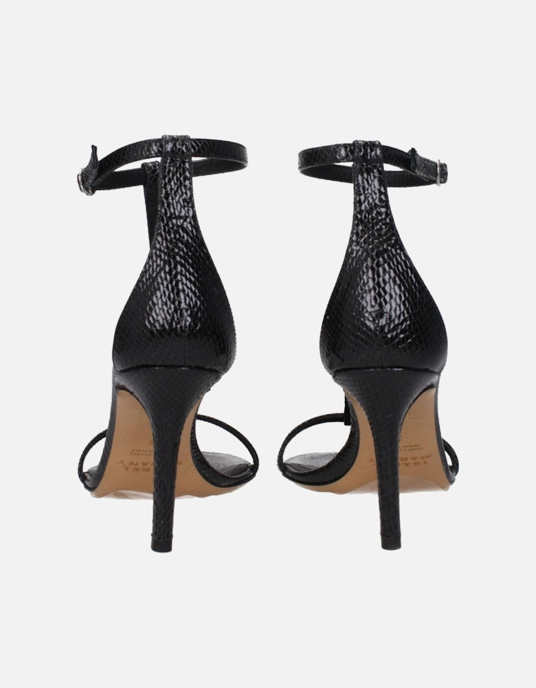 High Heel Open Toe Leather Sandals Women - Black