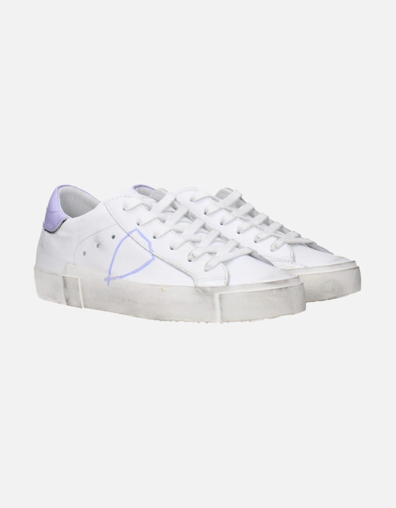 Vintage Effect Leather Sneakers with Logo Women - White