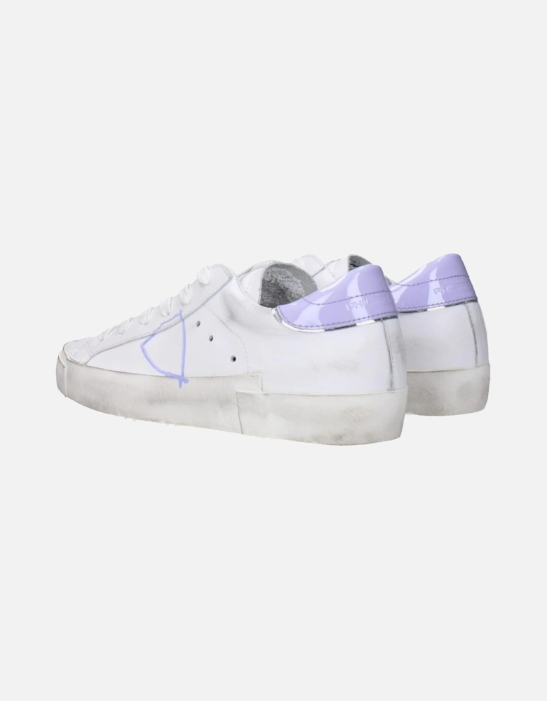 Vintage Effect Leather Sneakers with Logo Women - White
