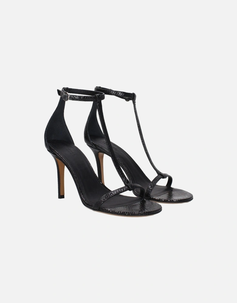 High Heel Open Toe Leather Sandals Women - Black