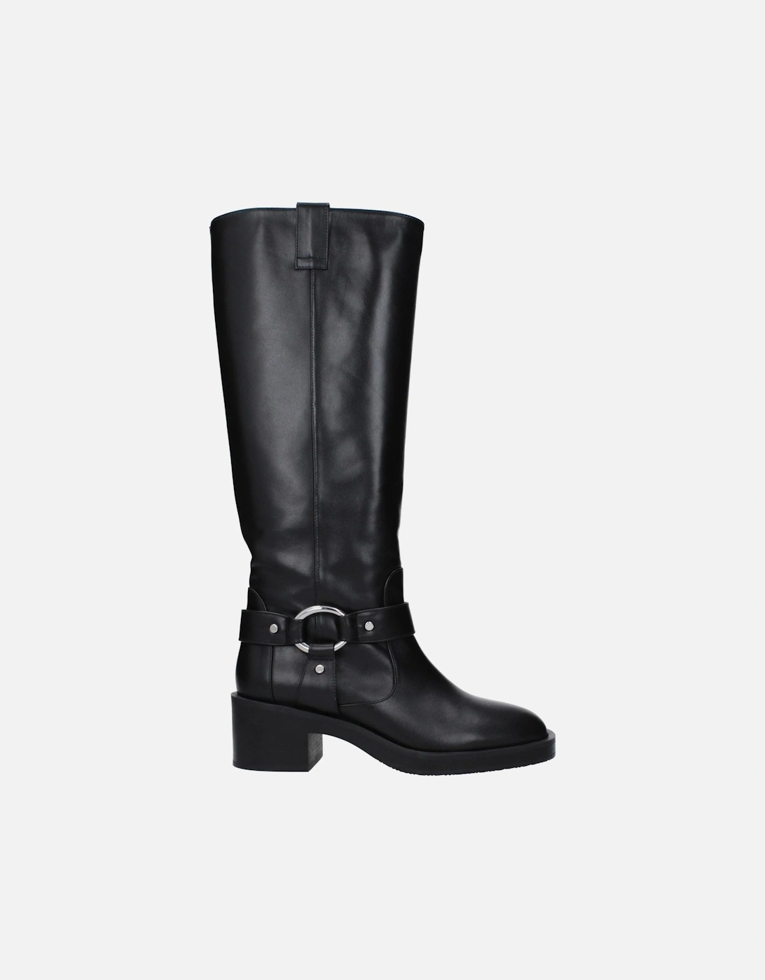 Round Toe Leather Mid Heel Boots Women - Black, 6 of 5