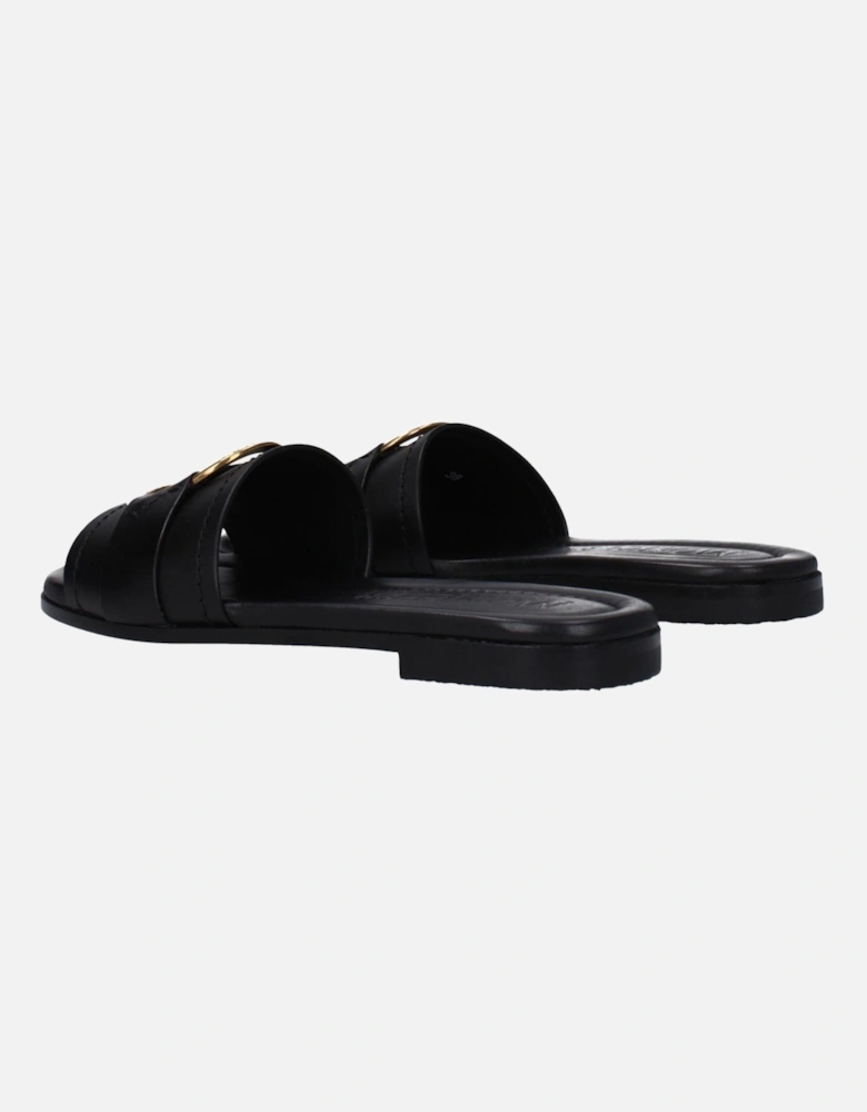 Front Logo Leather Slippers and Clogs Women - Black Sandals