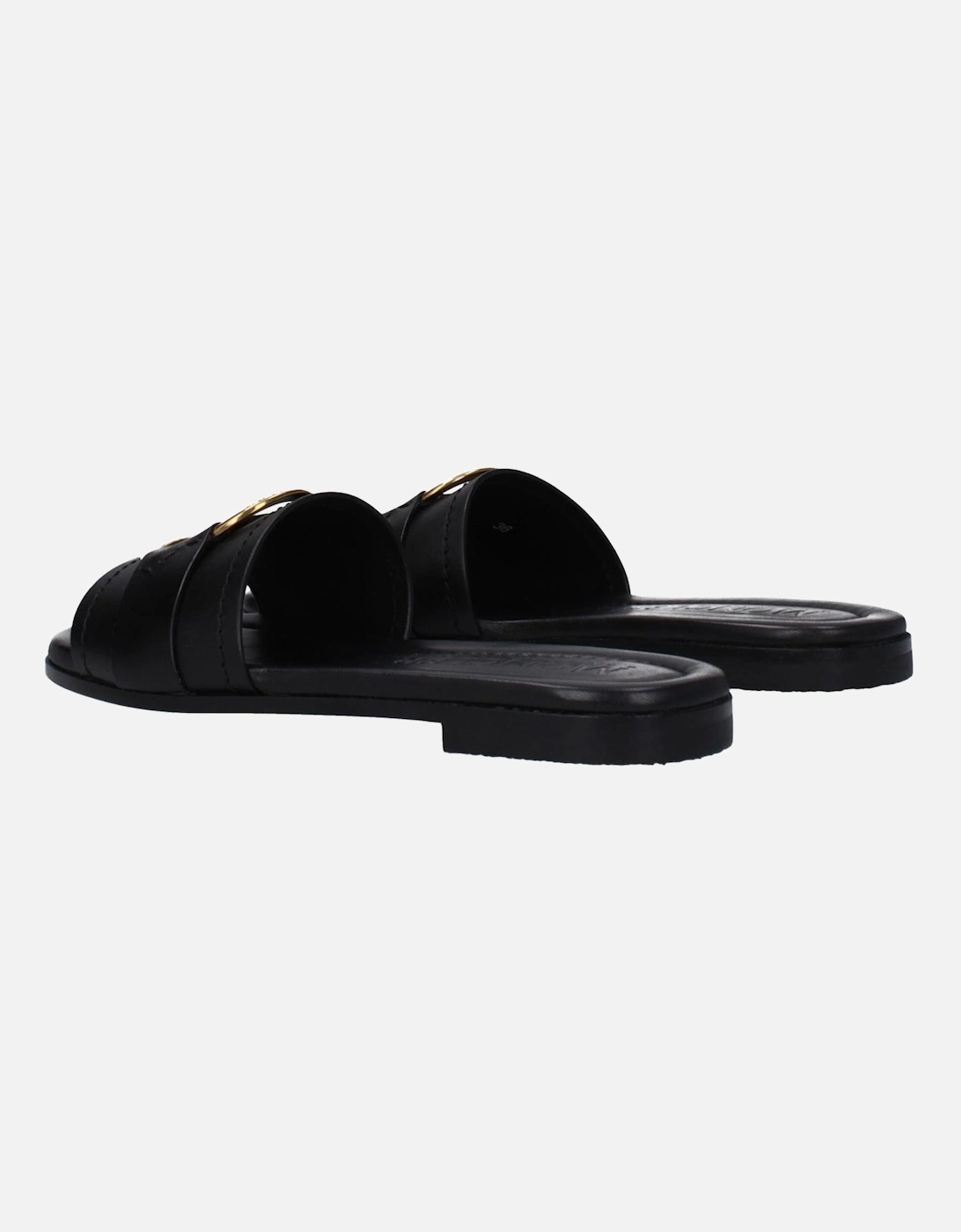 Front Logo Leather Slippers and Clogs Women - Black Sandals