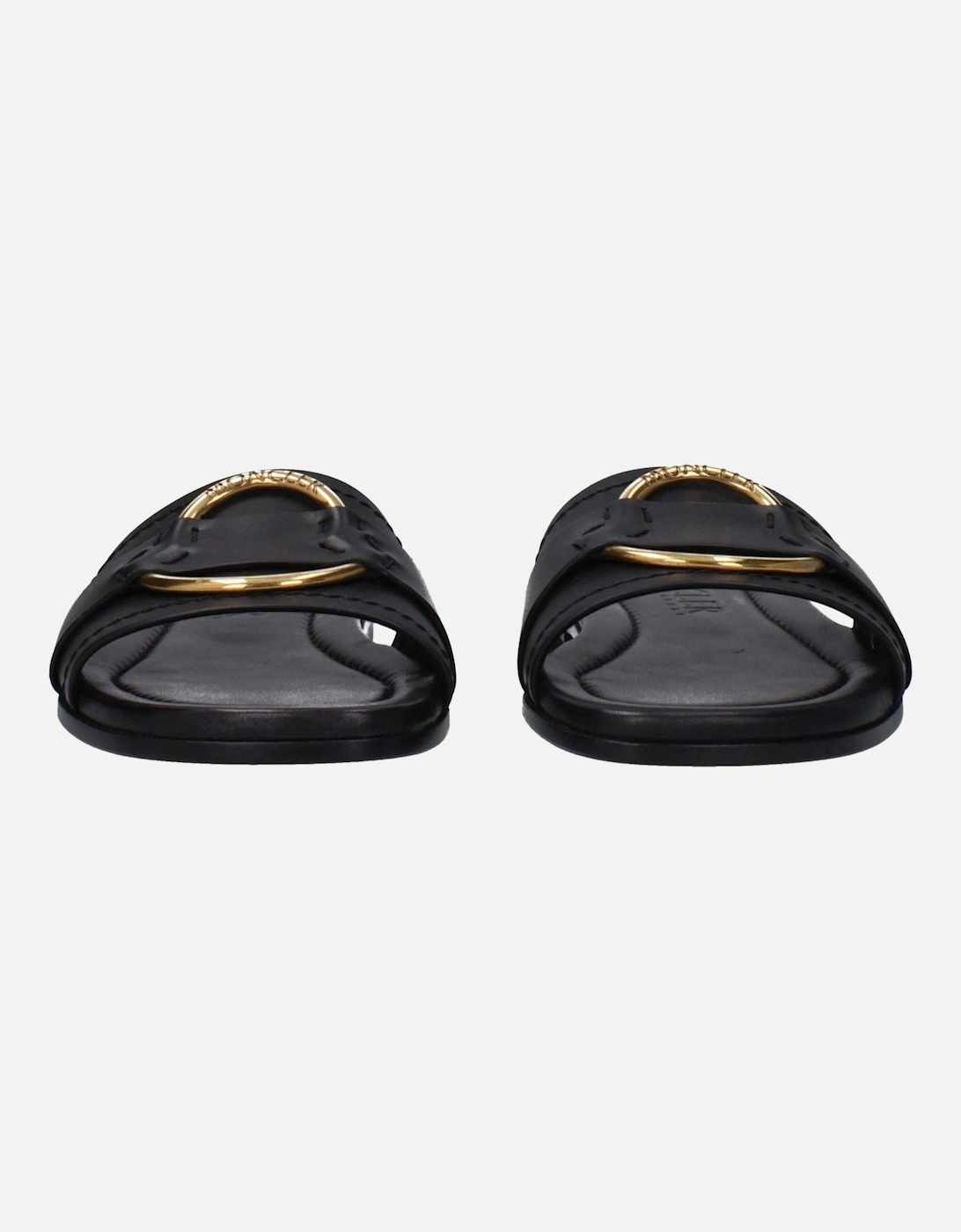 Front Logo Leather Slippers and Clogs Women - Black Sandals