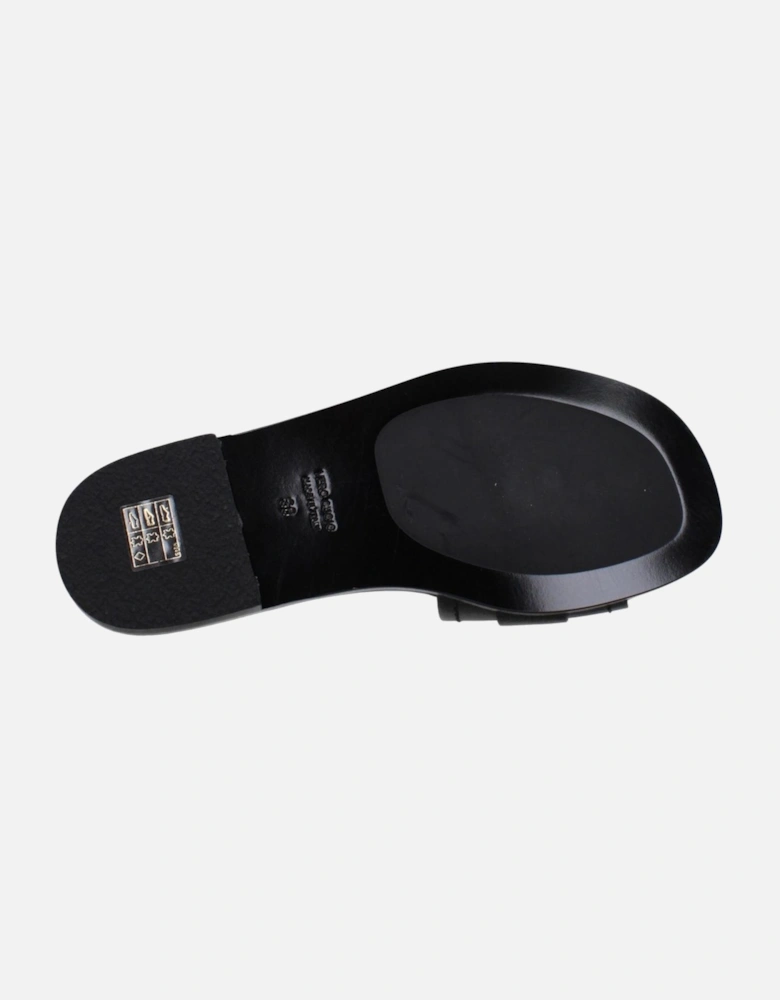 Front Logo Leather Slippers and Clogs Women - Black Sandals