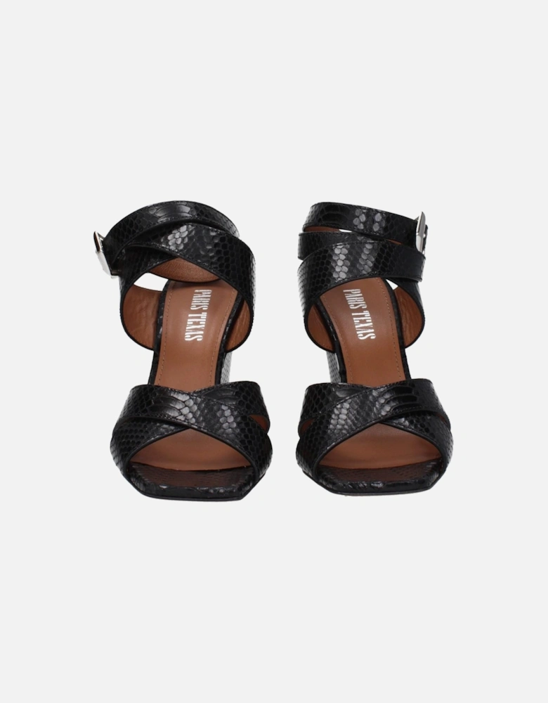 Leather High Heel Open Toe Sandals Women - Black