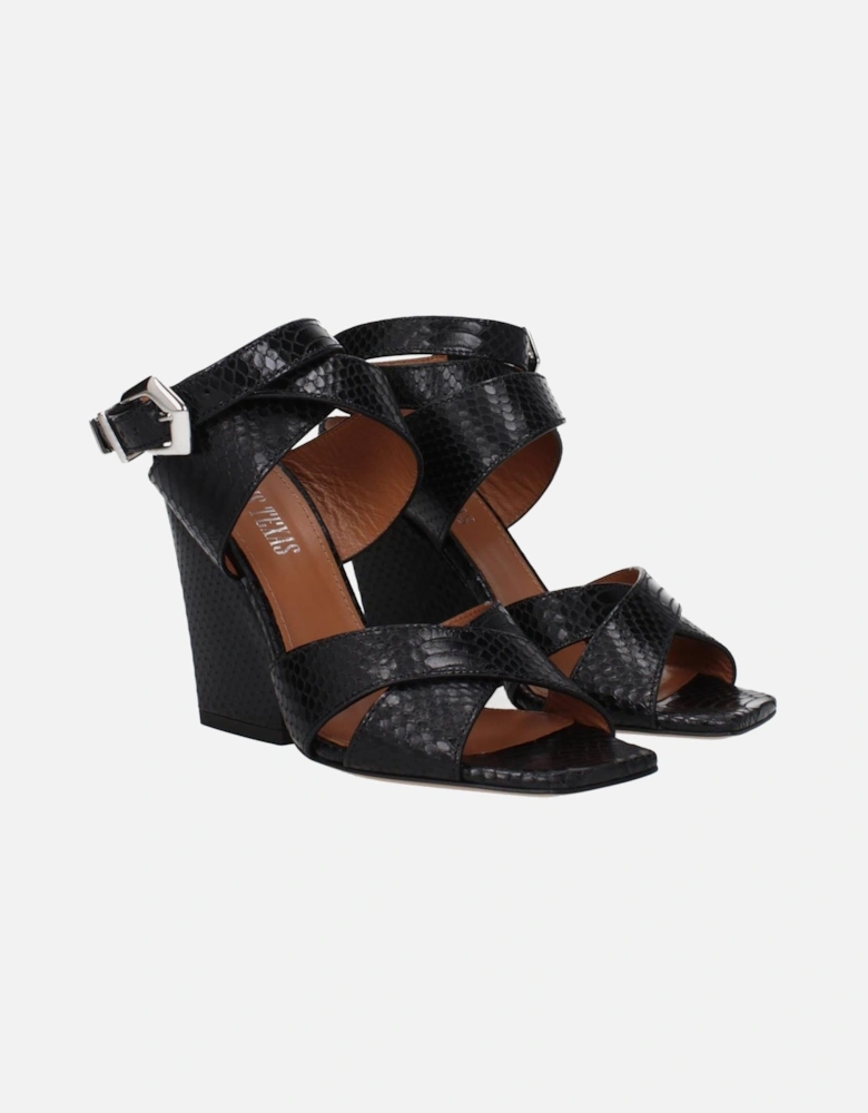 Leather High Heel Open Toe Sandals Women - Black