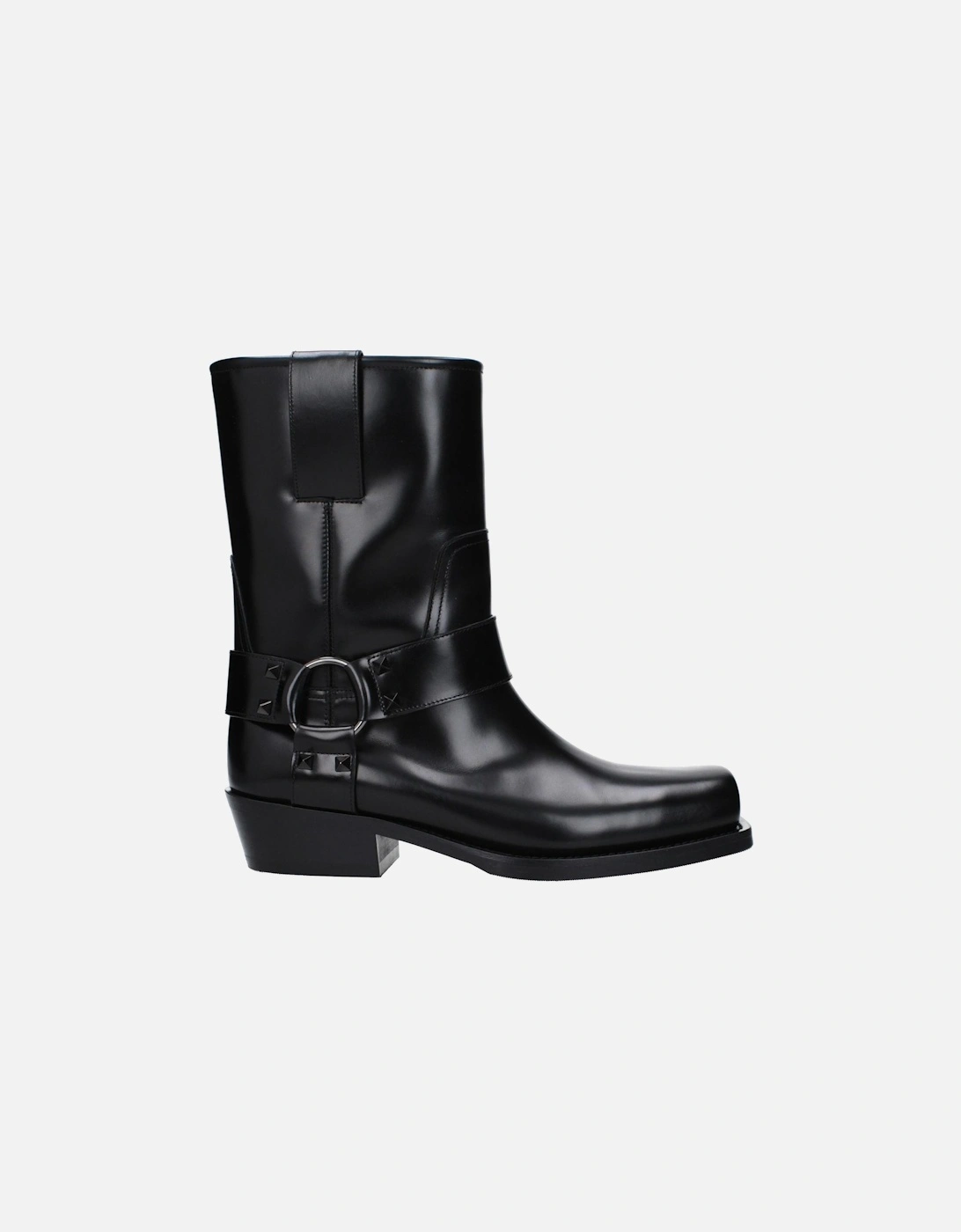 Studded Leather Ankle Boots with Mid Heels Women - Black, 6 of 5