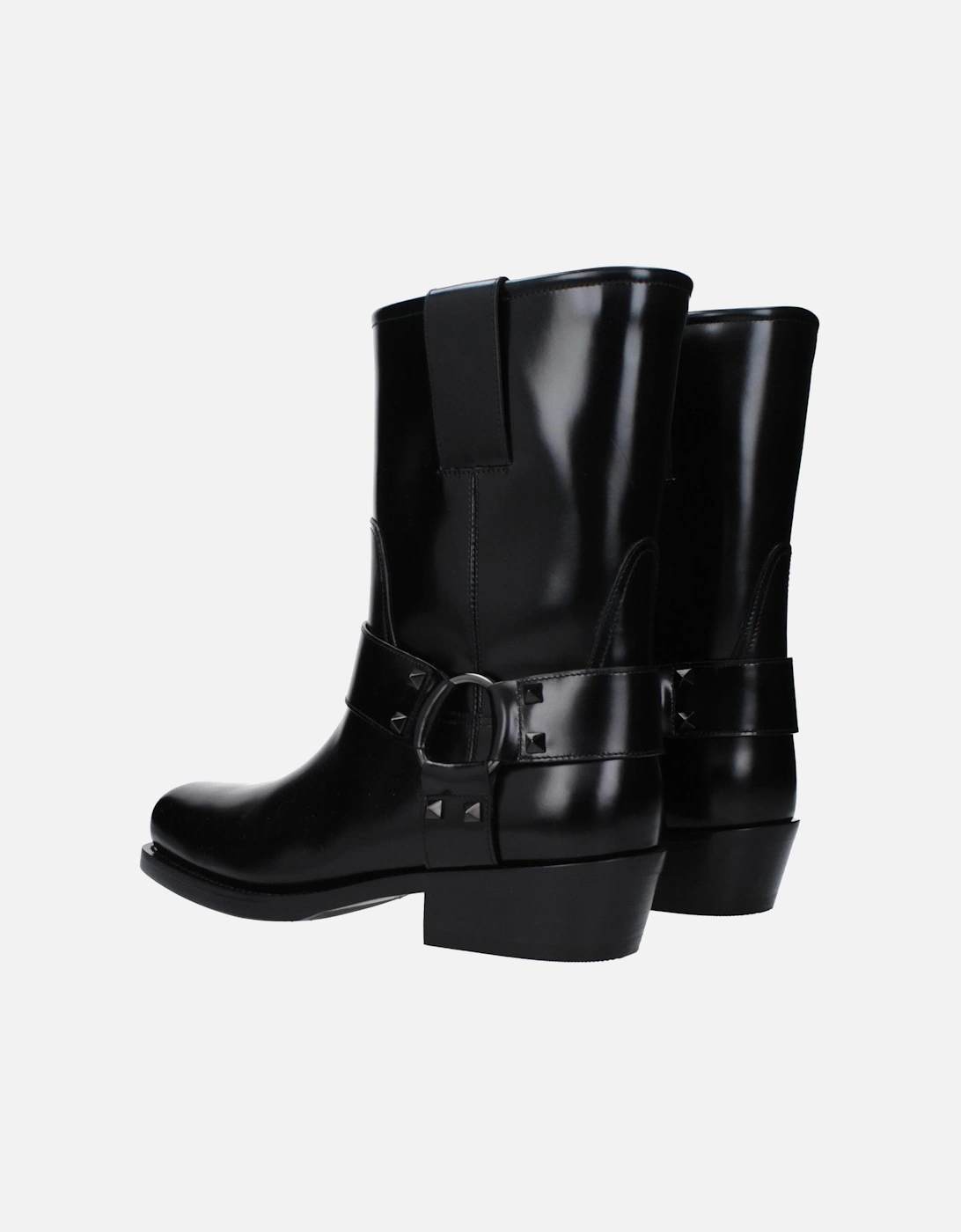 Studded Leather Ankle Boots with Mid Heels Women - Black