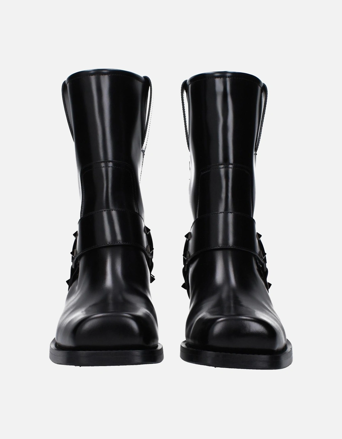 Studded Leather Ankle Boots with Mid Heels Women - Black