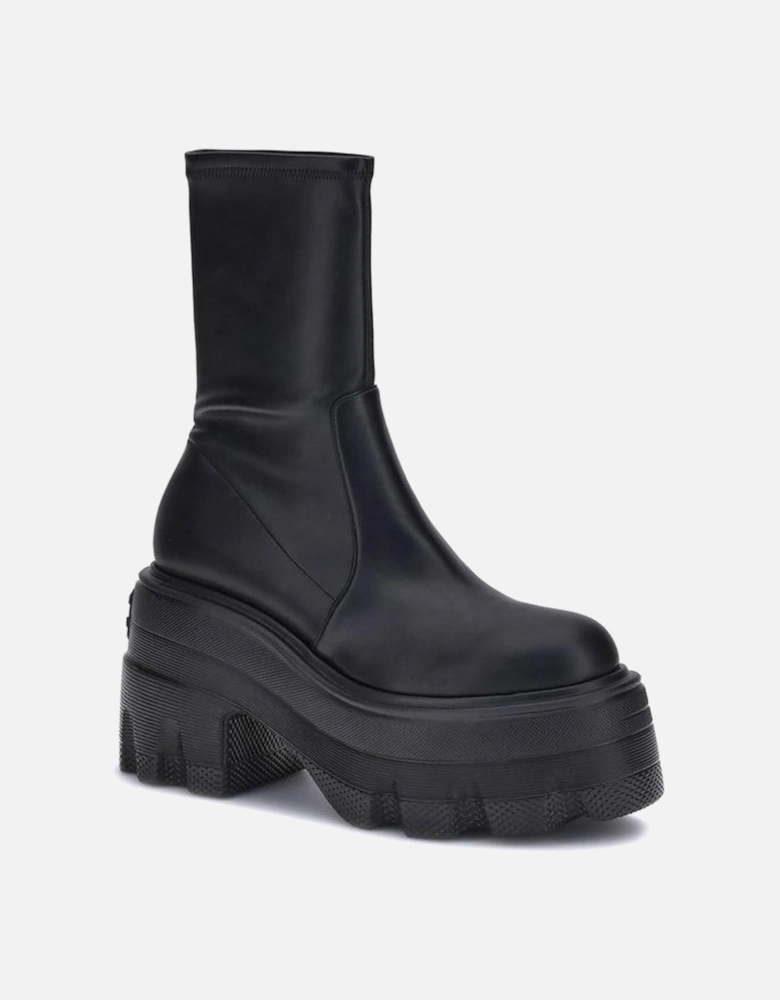 Faux Leather Platform Ankle Boots with Block Heel Women - Black