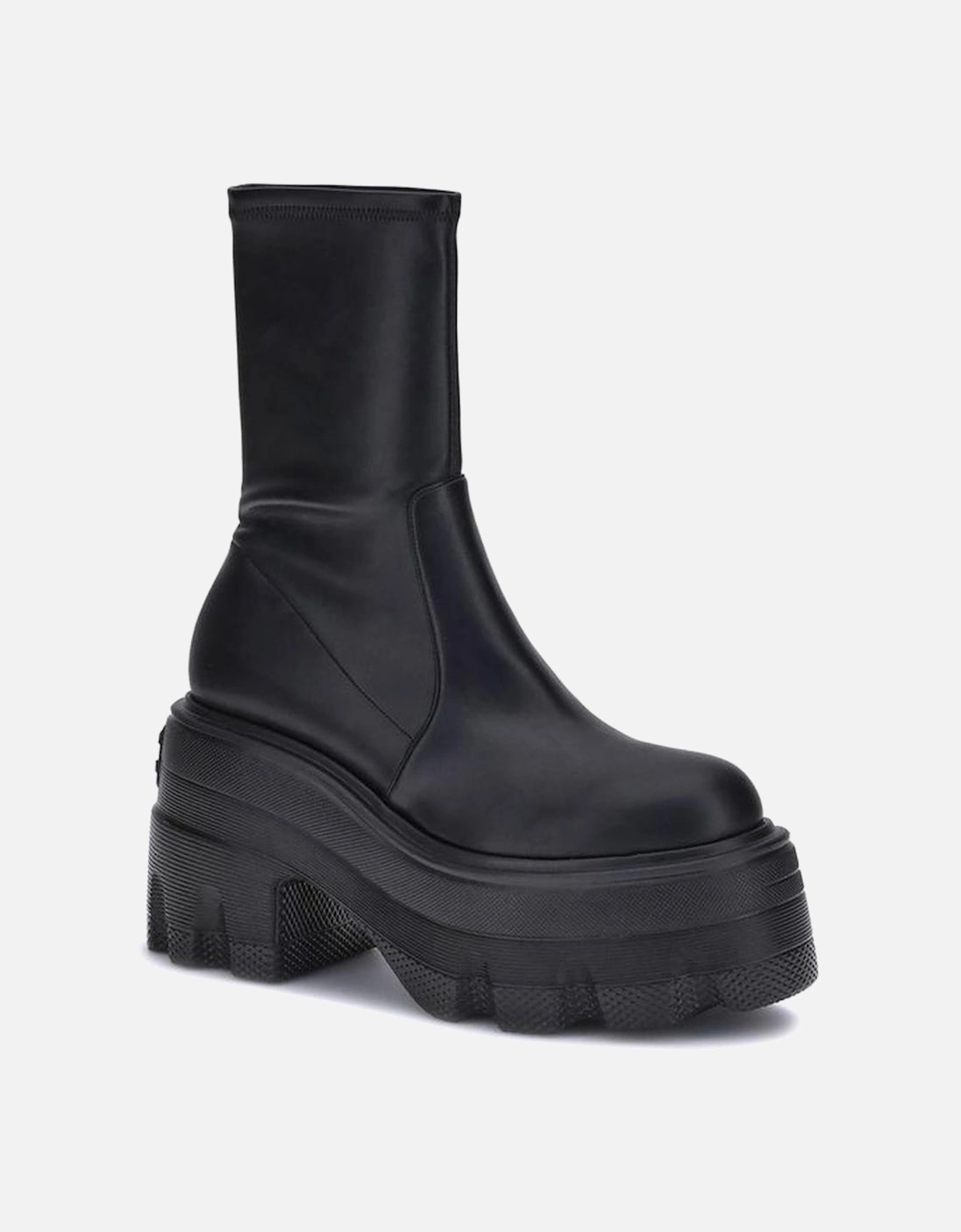 Faux Leather Platform Ankle Boots with Block Heel Women - Black