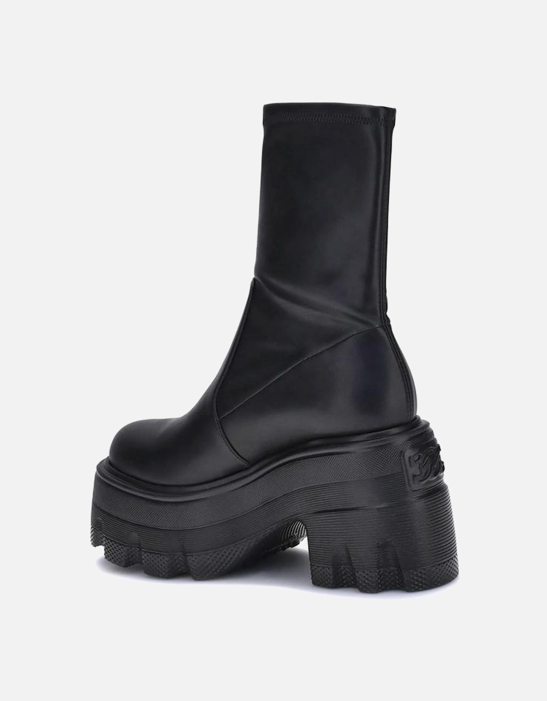 Faux Leather Platform Ankle Boots with Block Heel Women - Black
