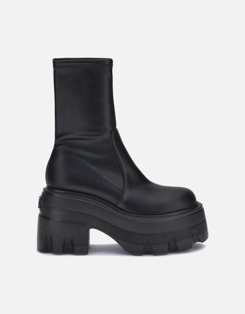Faux Leather Platform Ankle Boots with Block Heel Women - Black
