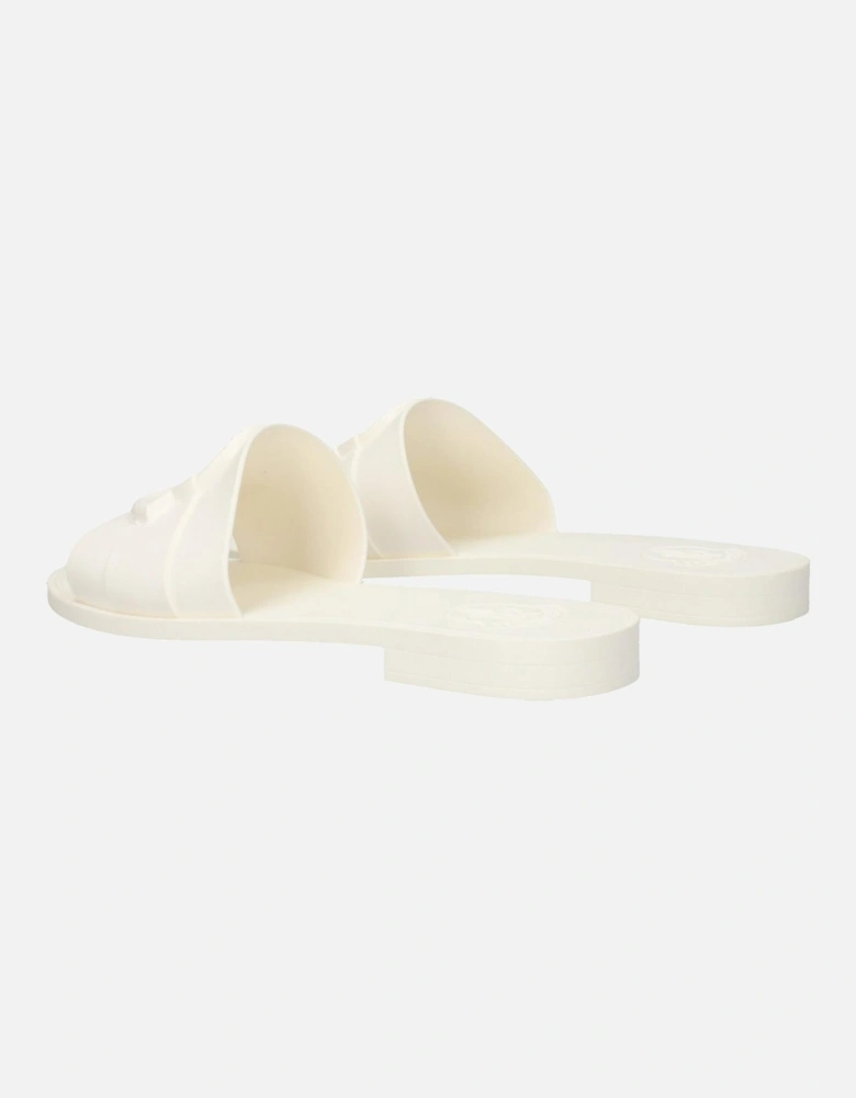 Open Toe Rubber Slippers with Front Logo Women - White Sandals