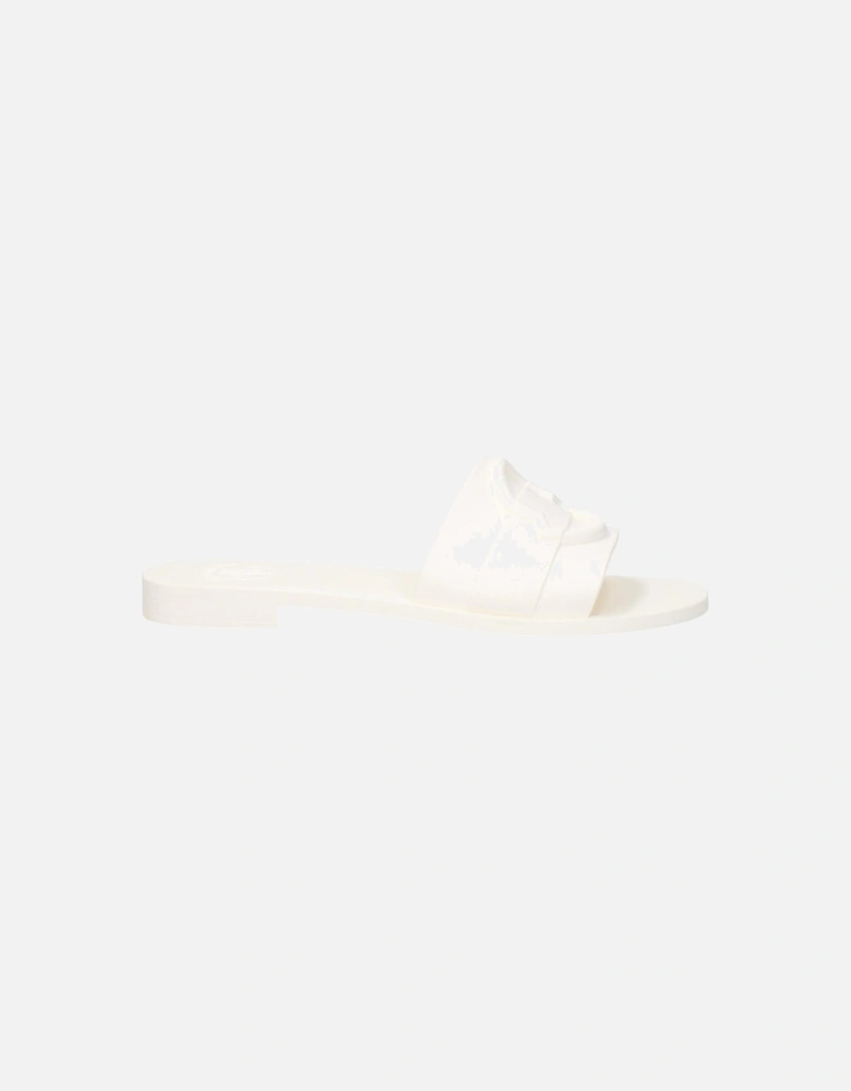 Open Toe Rubber Slippers with Front Logo Women - White Sandals