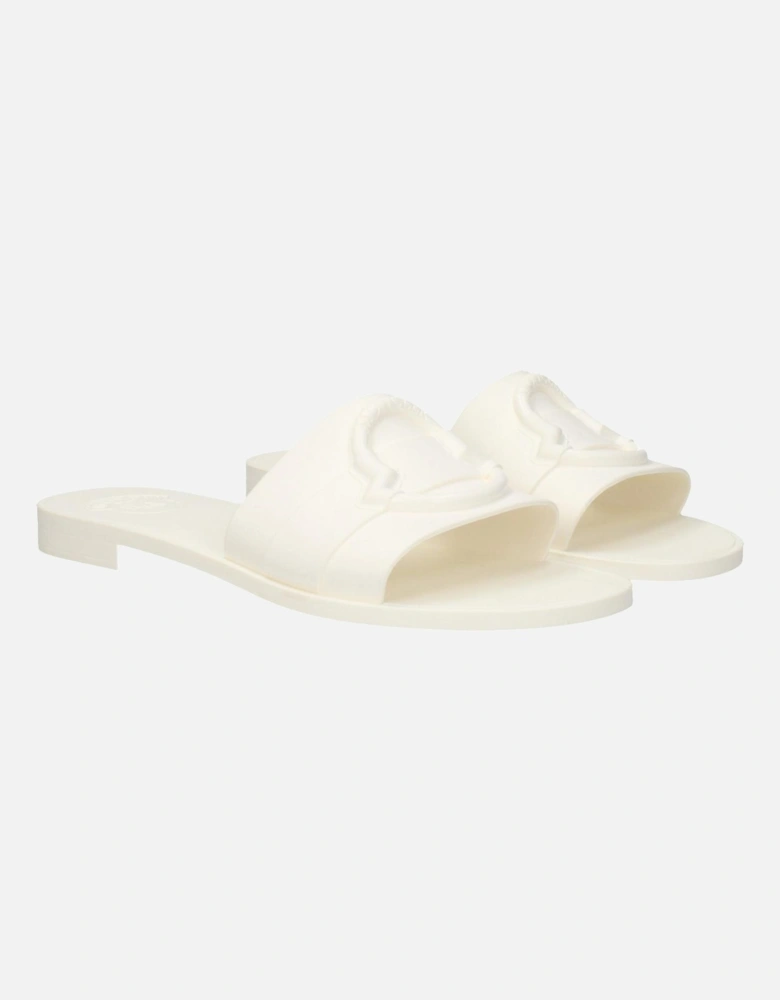 Open Toe Rubber Slippers with Front Logo Women - White Sandals