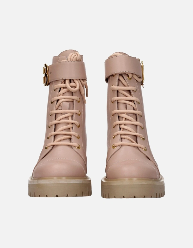 Leather Ankle Boots with Side Logo Women - Beige