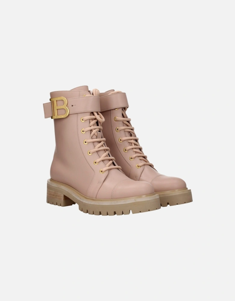 Leather Ankle Boots with Side Logo Women - Beige