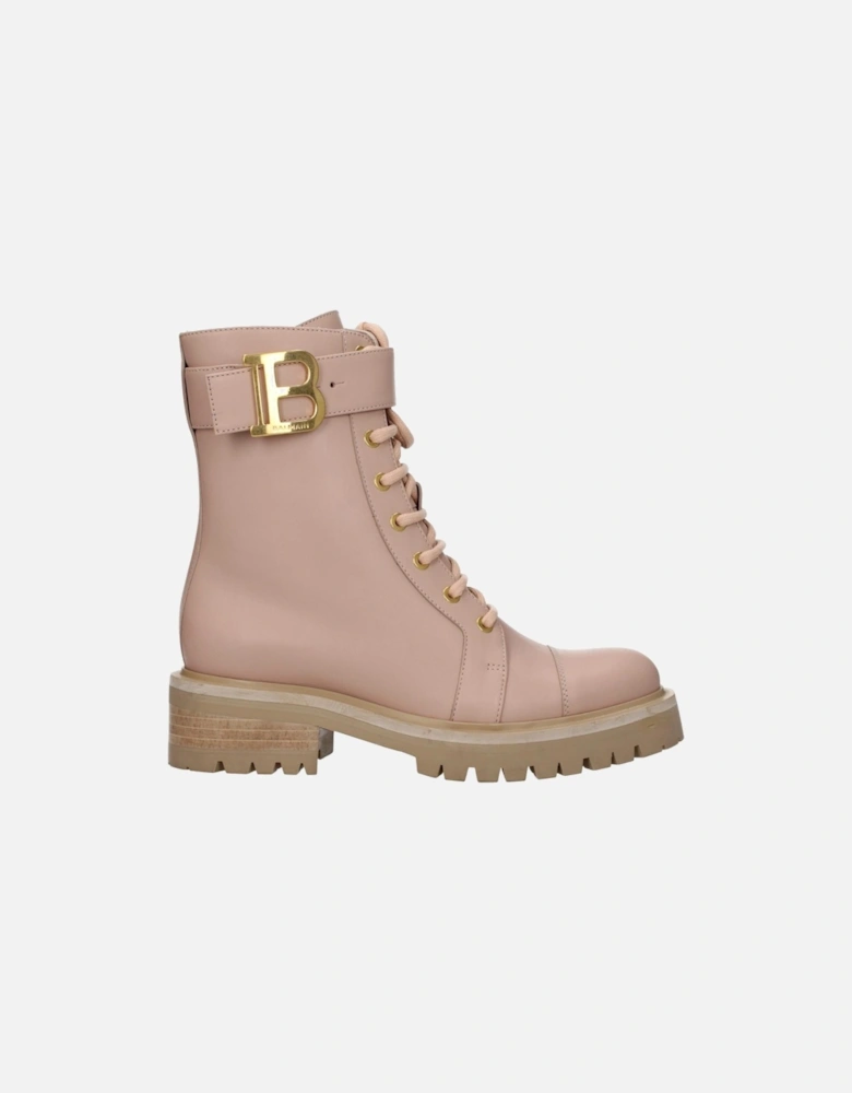 Leather Ankle Boots with Side Logo Women - Beige