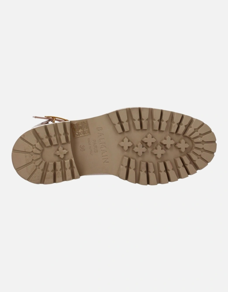 Leather Ankle Boots with Side Logo Women - Beige