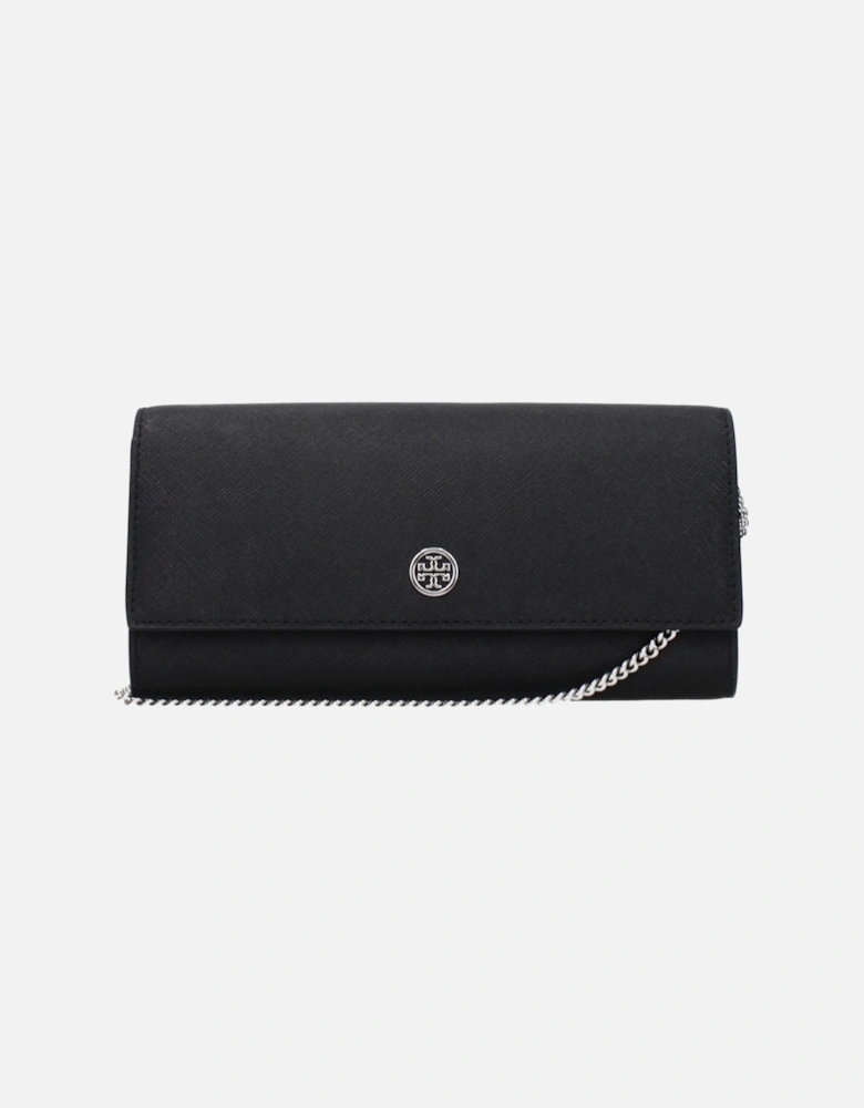 Leather Clutch with Front Logo and Removable Shoulder Strap Women -
